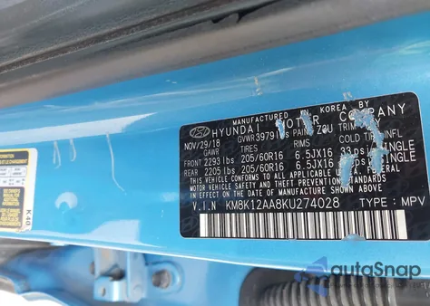 2019 Hyundai Kona Se из США, поврежденный, VIN KM8K12AA8KU274028